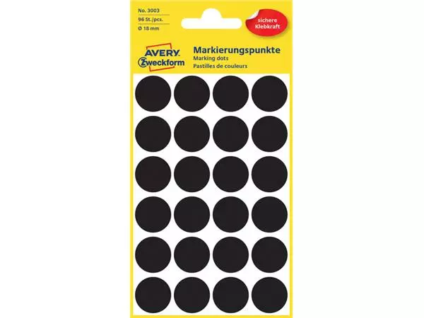 Een Etiket Avery Zweckform 3003 rond 18mm zwart 96stuks koop je bij KantoorProfi België BV