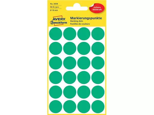 Een Etiket Avery Zweckform 3006 rond 18mm groen 96stuks koop je bij KantoorProfi België BV