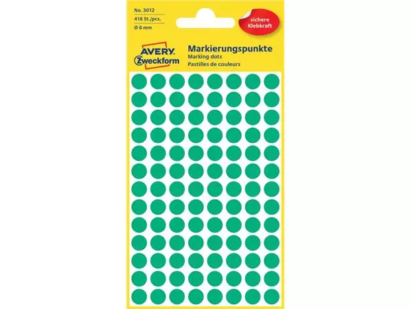 Een Etiket Avery Zweckform 3012 rond 8mm groen 416stuks koop je bij EconOffice