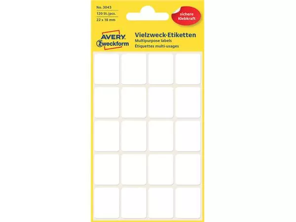 Een Etiket Avery Zweckform 3043 22x18mm wit 120stuks koop je bij QuickOffice BV