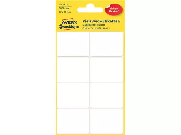 Een Etiket Avery Zweckform 3075 32x23mm wit 60stuks koop je bij QuickOffice BV