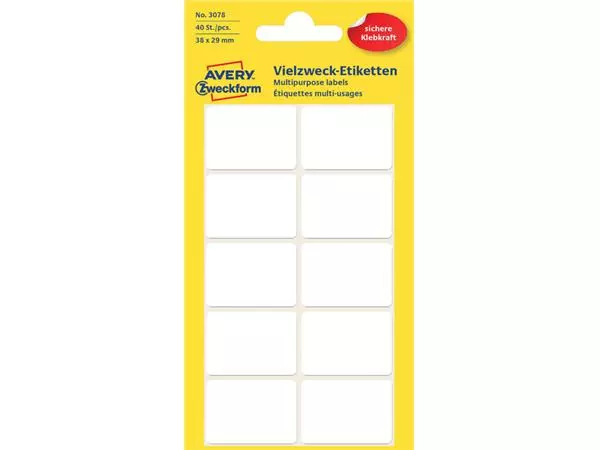 Een Etiket Avery Zweckform 3078 38x29mm wit 40stuks koop je bij QuickOffice BV