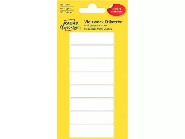 Een Etiket Avery Zweckform 3086 50x14mm wit 64stuks koop je bij QuickOffice BV