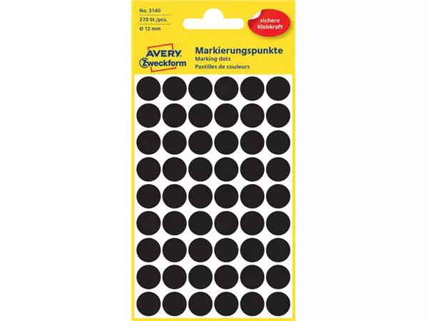 Een Etiket Avery Zweckform 3140 rond 12mm zwart 270stuks koop je bij KantoorProfi België BV