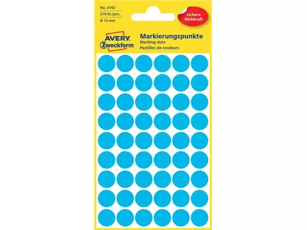 Een Etiket Avery Zweckform 3142 rond 12mm blauw 270stuks koop je bij EconOffice