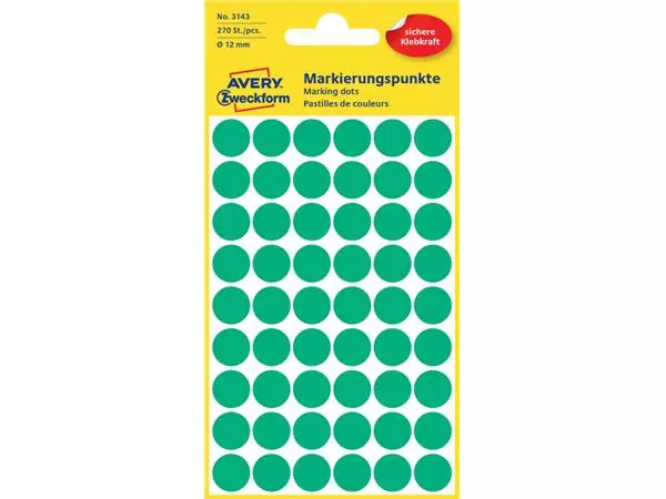 Een Etiket Avery Zweckform 3143 rond 12mm groen 270stuks koop je bij KantoorProfi België BV