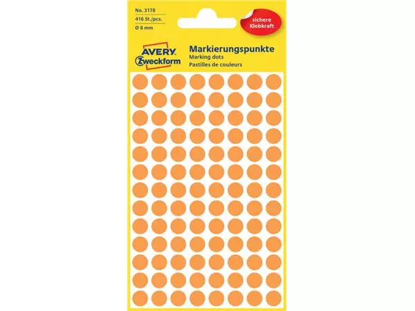 Etiket Avery Zweckform 3178 rond 8mm oranje 416stuks