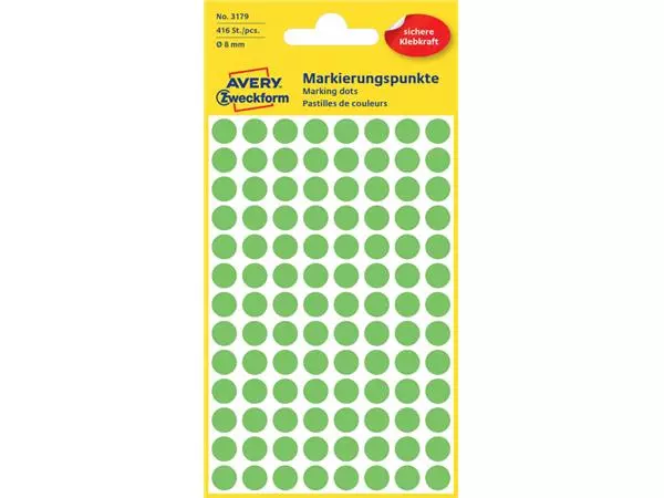 Een Etiket Avery Zweckform 3179 rond 8mm lichtgroen 416stuks koop je bij Alles voor uw kantoor