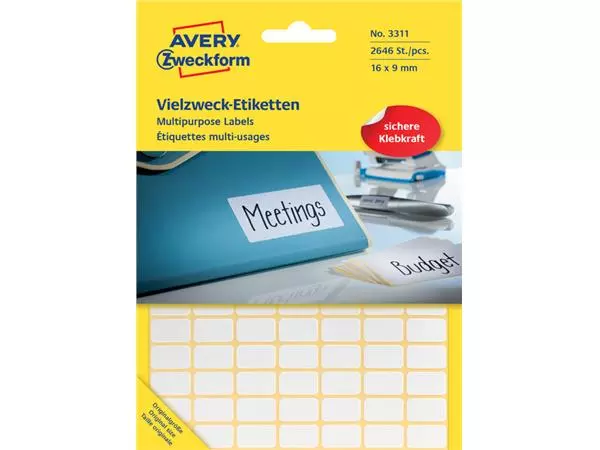 Een Etiket Avery Zweckform 3311 16x9mm wit 2646stuks koop je bij EconOffice