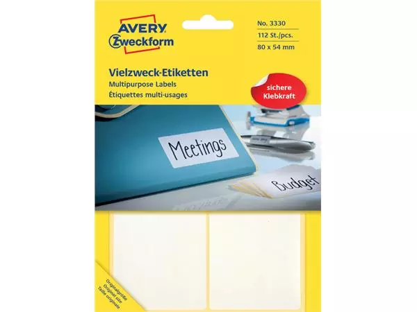 Een Etiket Avery Zweckform 3330 80x54mm wit 112stuks koop je bij KantoorProfi België BV