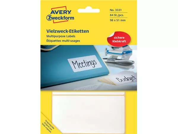 Etiket Avery Zweckform 3331 98x51mm wit 84stuks