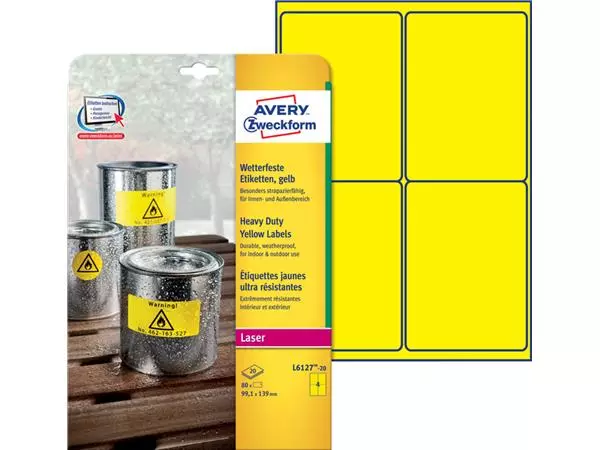 Een Etiket Avery Zweckform L6127-20 99.1x139mm geel 80stuks koop je bij Van Hoye Kantoor BV