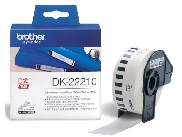 Een Etiket Brother DK-22210 29mm thermisch 30-meter wit papier koop je bij Van Hoye Kantoor BV