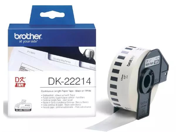 Een Etiket Brother DK-22214 12mm thermisch 30-meter wit papier koop je bij MV Kantoortechniek B.V.