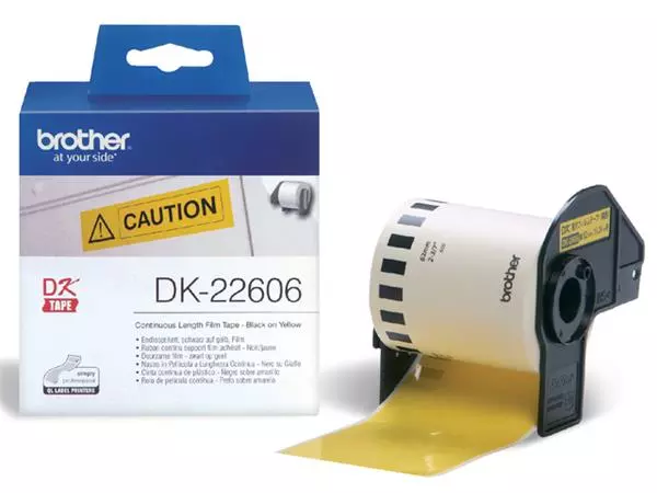 Een Etiket Brother DK-22606 62mm 15-meter gele film koop je bij Van Leeuwen Boeken- en kantoorartikelen