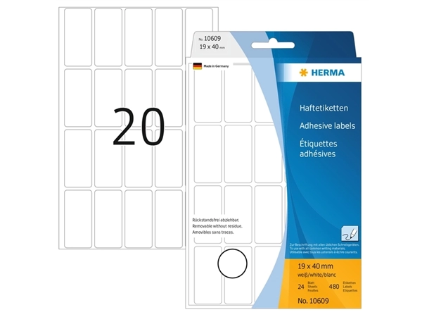 Etiket HERMA 10609 19x40mm verwijderbaar 640stuks