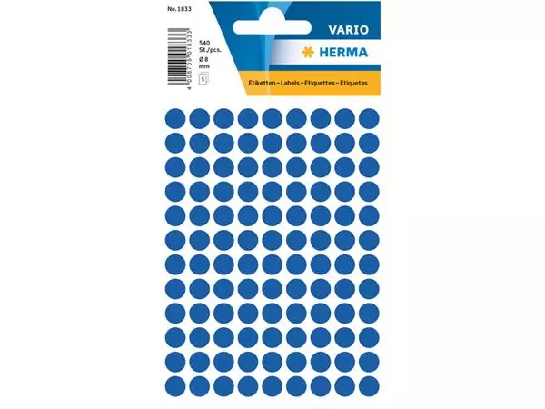 Buy your Etiket HERMA 1833 rond 8mm donkerblauw 540stuks at QuickOffice BV