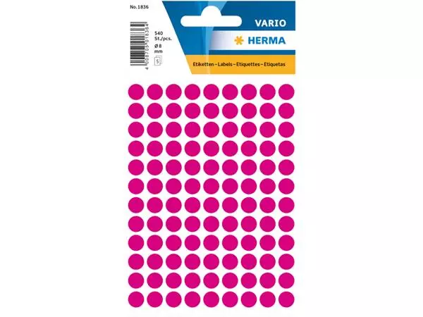 Etiket HERMA 1836 rond 8mm roze 540stuks