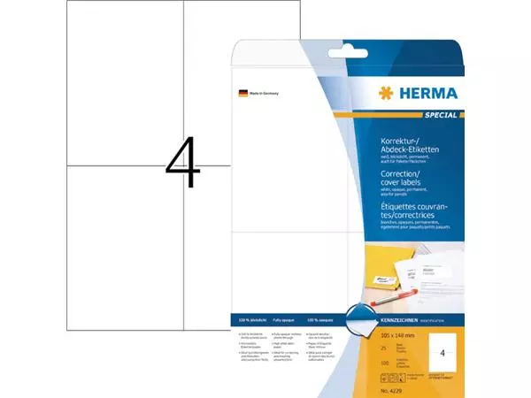 Een Etiket HERMA 4229 105x148mm A6 correctie wit 100stuks koop je bij Tonerinktshop