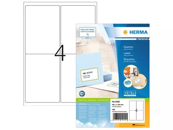 Een Etiket HERMA 4250 99.1x139mm premium wit 400stuks koop je bij L&N Partners voor Partners B.V.