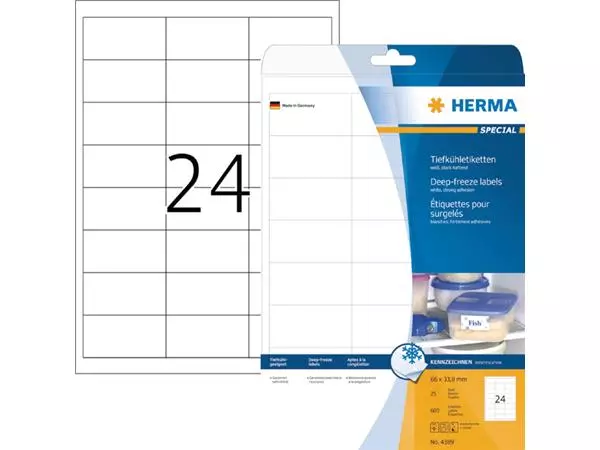 Een Etiket HERMA 4389 66x33.8mm diepvries wit 600stuks koop je bij KantoorProfi België BV