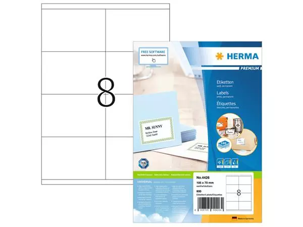 Een Etiket HERMA 4426 105x70mm premium wit 800stuks koop je bij Tonerinktshop