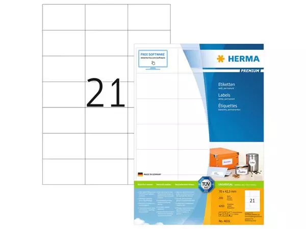 Een Etiket HERMA 4616 70x42.3mm premium wit 4200stuks koop je bij KantoorProfi België BV