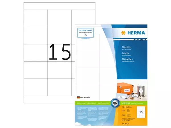 Een Etiket HERMA 4618 70x50,8mm premium wit 3000stuks koop je bij NiceSupplies.nl