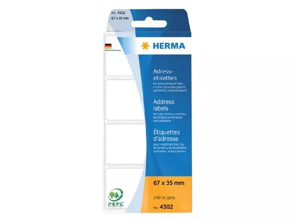 Een Etiket HERMA adres 4302 67x35mm 250stuks zig-zag koop je bij MV Kantoortechniek B.V.