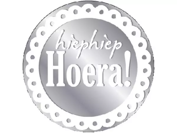 Een Etiket Haza Hiep Hiep Hoera zilver/wit à 1000 stuks koop je bij Goedkope Kantoorbenodigdheden