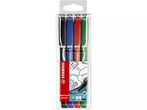 Fineliner STABILO Sensor 187/4 medium assorti blister à 4 stuks