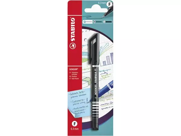 Een Fineliner STABILO Sensor 10198 fijn zwart blister à 1 stuk koop je bij QuickOffice BV