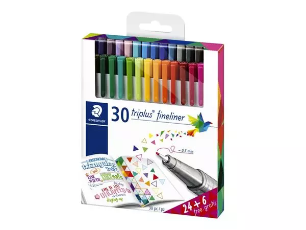 Een Fineliner Staedtler Triplus 334 0,3mm assorti set à 24 + 6 gratis koop je bij Klik Office BV