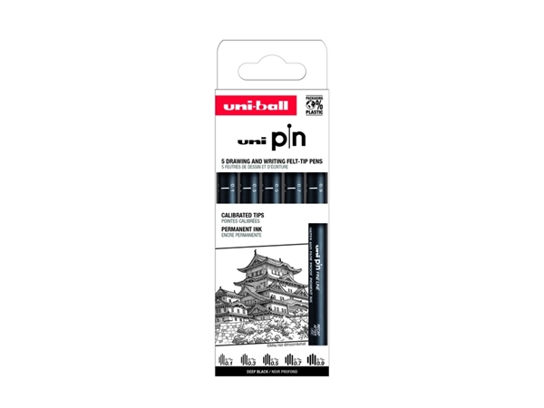 Een Fineliner Uni-Ball Pin ASP008 set 5 largeurs noir koop je bij QuickOffice BV