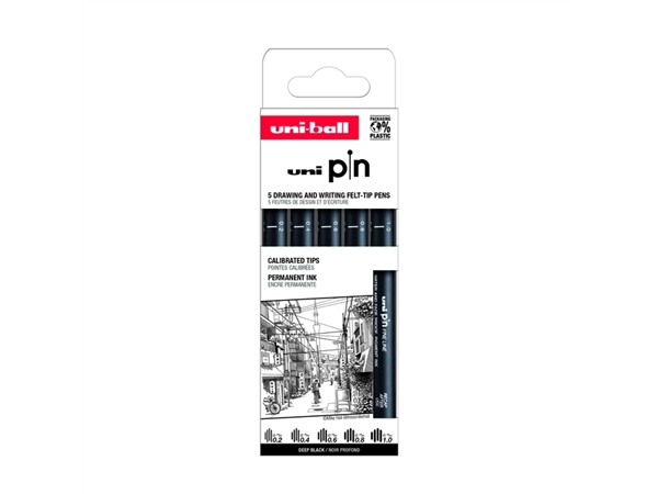 Een Fineliner Uni-Ball Pin ASP009 set 5 largeurs noir koop je bij QuickOffice BV