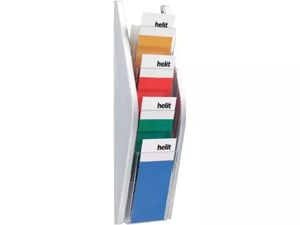 Een Folderhouder Helit wand 4x1/3 A4 zilver koop je bij L&N Partners voor Partners B.V.