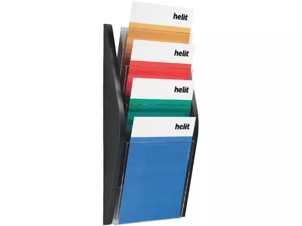 Een Folderhouder Helit wand 4xA4 zwart koop je bij EconOffice