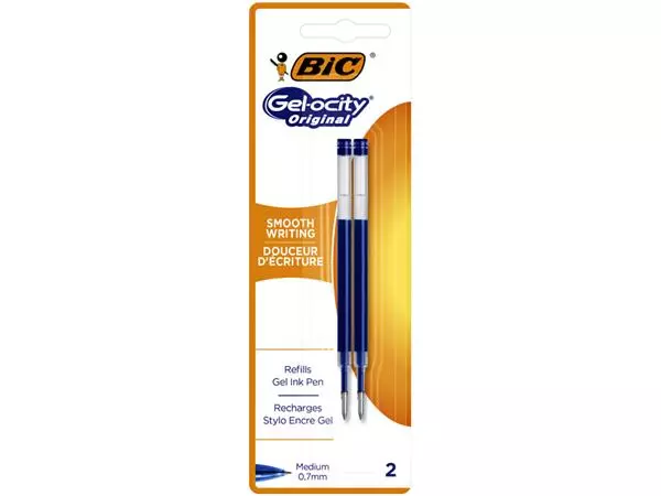 Gelschrijvervulling Bic voor diverse gelpennen medium blauw blister à 2 stuks
