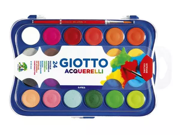 Een Gouache Giotto 30mm doos à 24 kleuren met penseel koop je bij Totaal Kantoor Goeree