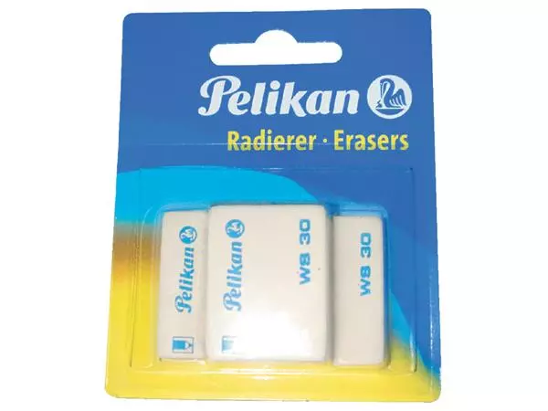 Een Gum Pelikan WS30 37x30x9mm potlood zacht blister à 3 stuks wit koop je bij Klik Office BV