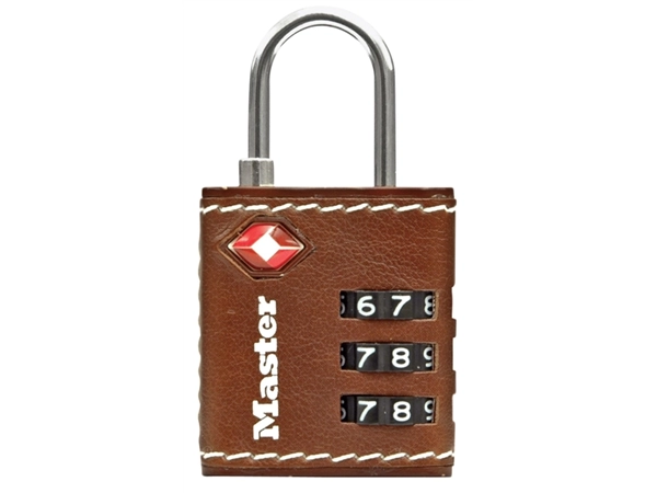 Een Hangslot Masterlock 3-cijfer combinatie TSA 30mm bruin leer koop je bij EconOffice