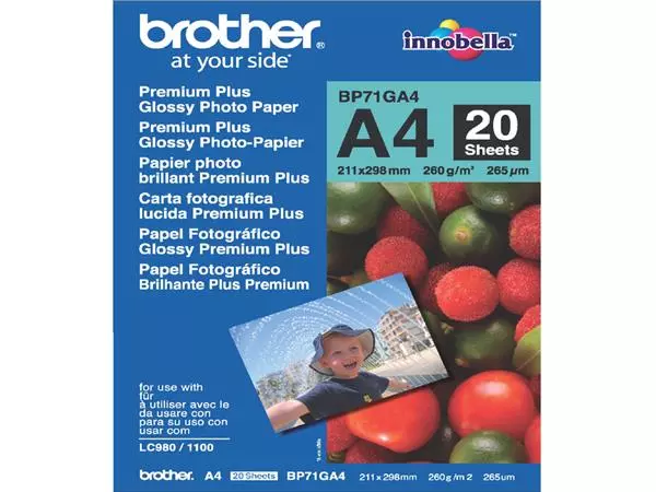 Een Inkjetpapier Brother Bp-71 A4 glans 260gr 20vel koop je bij Totaal Kantoor Goeree