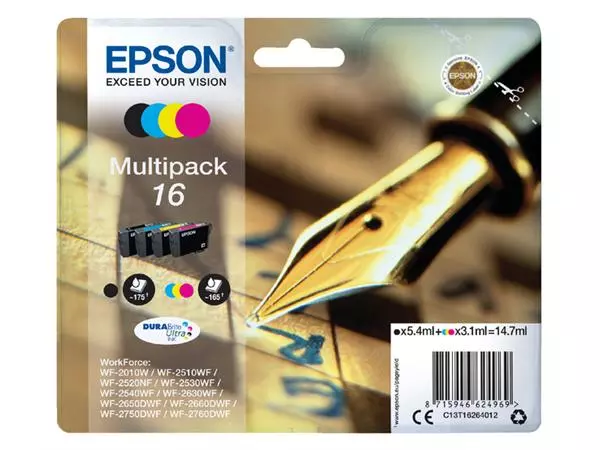 Inktcartridge Epson 16 T1626 zwart + 3 kleuren