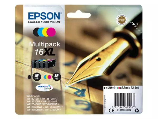 Inktcartridge Epson 16XL T1636 zwart + 3 kleuren