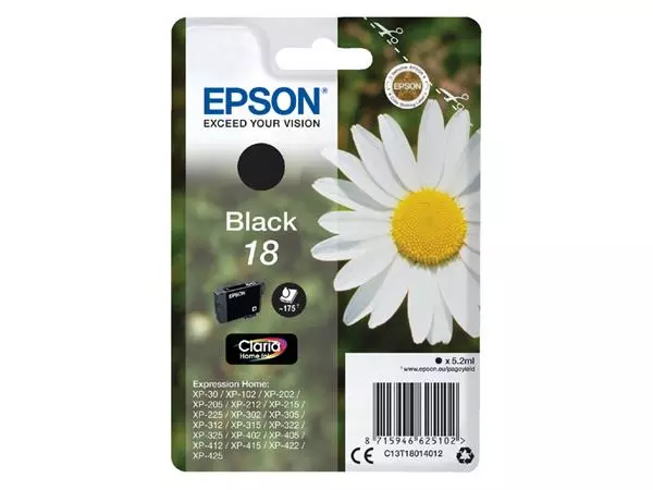 Een Inktcartridge Epson 18 T1801 zwart koop je bij Van Hoye Kantoor BV