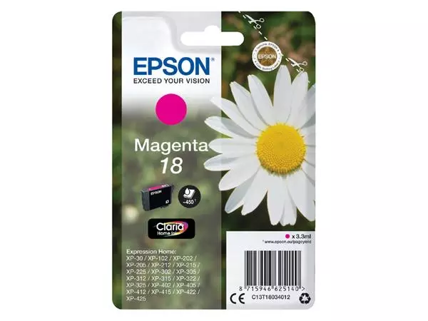 Een Inktcartridge Epson 18 T1803 rood koop je bij QuickOffice BV