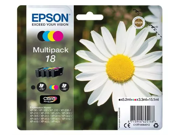 Een Inktcartridge Epson 18 T1806 zwart + 3 kleuren koop je bij Van Leeuwen Boeken- en kantoorartikelen