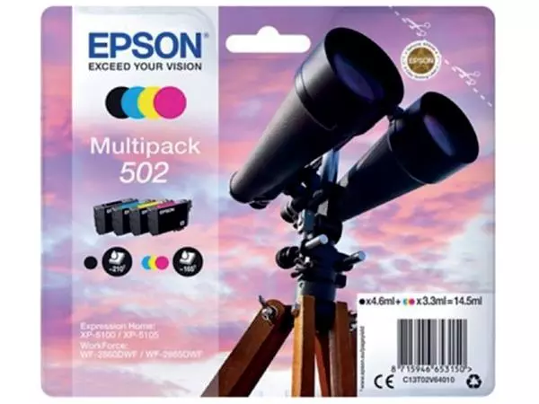 Een Inktcartridge Epson 502 T02V6 zwart + 3 kleuren koop je bij Tonerinktshop