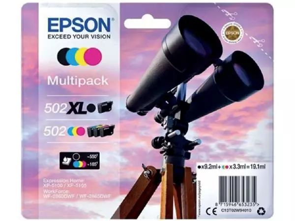 Een Inktcartridge Epson 502XL 502 T02W9 zwart + 3 kleuren koop je bij Goedkope Kantoorbenodigdheden