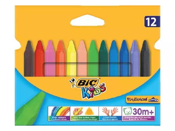 Een Kleurkrijt BicKids 857 Plastidecor triangel assorti etui à 12st koop je bij Van Hoye Kantoor BV